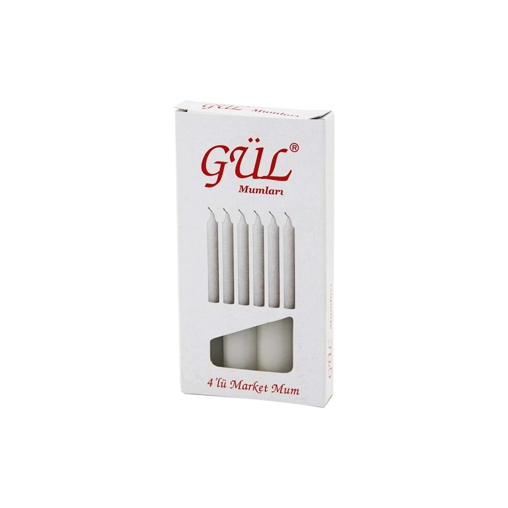 4PCS - İNCE ÇAP=1.6CM - UZUNLUK=12CM BEYAZ KLASİK MARKET MUM (5047)