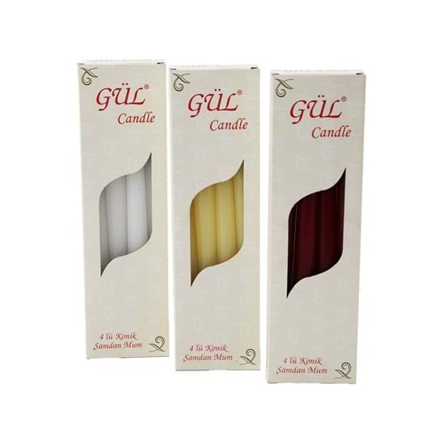 4PCS KONİK ŞAMDAN - DÜZ MUM BEYAZ - RENKLİ 2X25CM (5047)