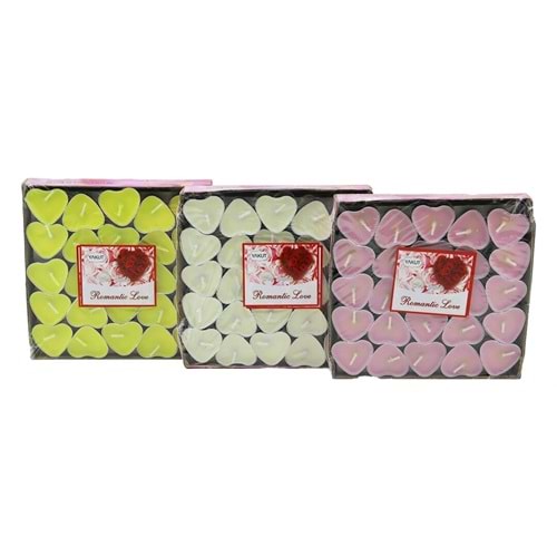 50 PCS BEYAZ - RENKLİ - KALPLİ TEA LİGHTS MUM (5047)