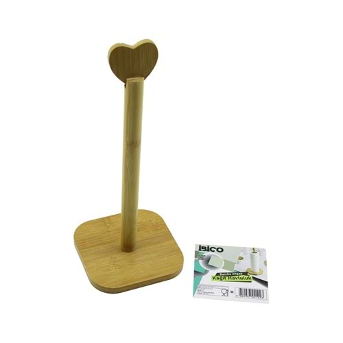 KARE ALTLIK=12X12CM AHŞAP BAMBU KAĞIT HAVLULUK KALP BAŞLI SAP=28.5CM (5047)