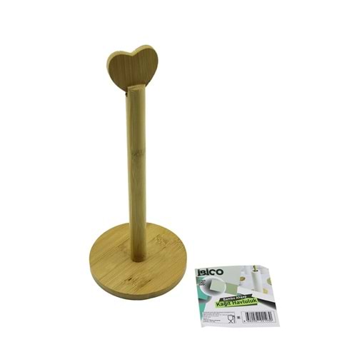 YUVARLAK ALTLIK - ÇAP=12CM AHŞAP BAMBU KAĞIT HAVLULUK KALP BAŞLI SAP=28.5CM (5047)