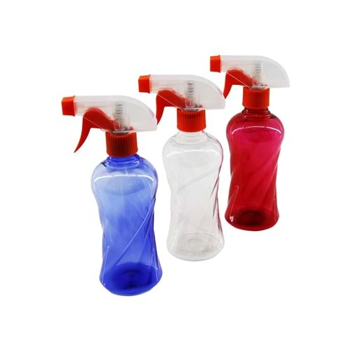 350ML RENKLİ ŞEFFAF UZUN - PLASTİK - BURGULU BOŞ SPREY PÜSKÜRTÜCÜ ŞİŞE (5047)