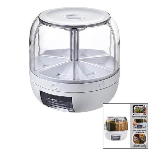 360° DÖNEBİLEN GIDA ORGANİZERİ 6 BÖLMELİ - 6KG. OTOMATİK DÜĞME MUSLUK (5047)