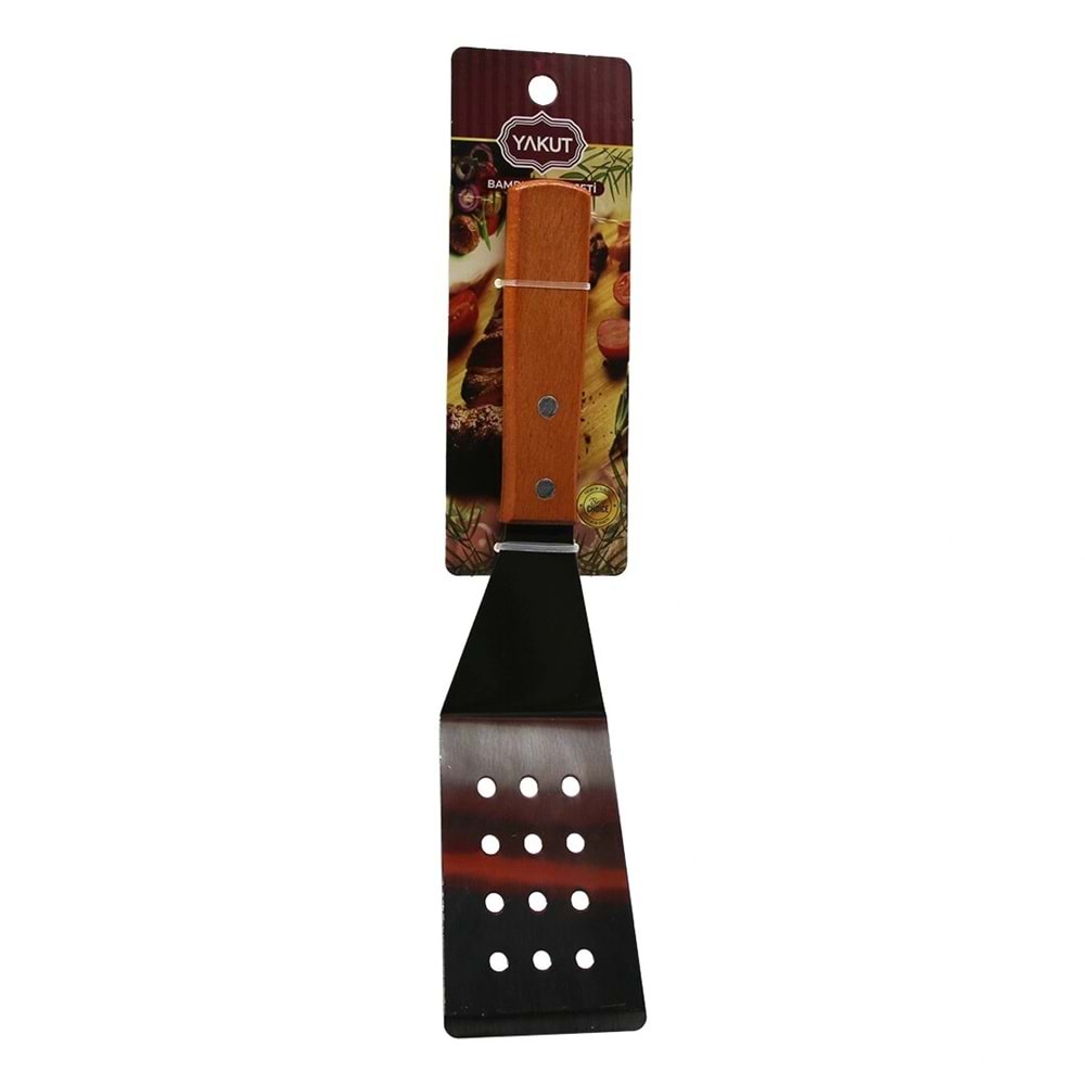 AHŞAP SAPLI EĞİMLİ - DELİKLİ MUTFAK SPATULA (5047)