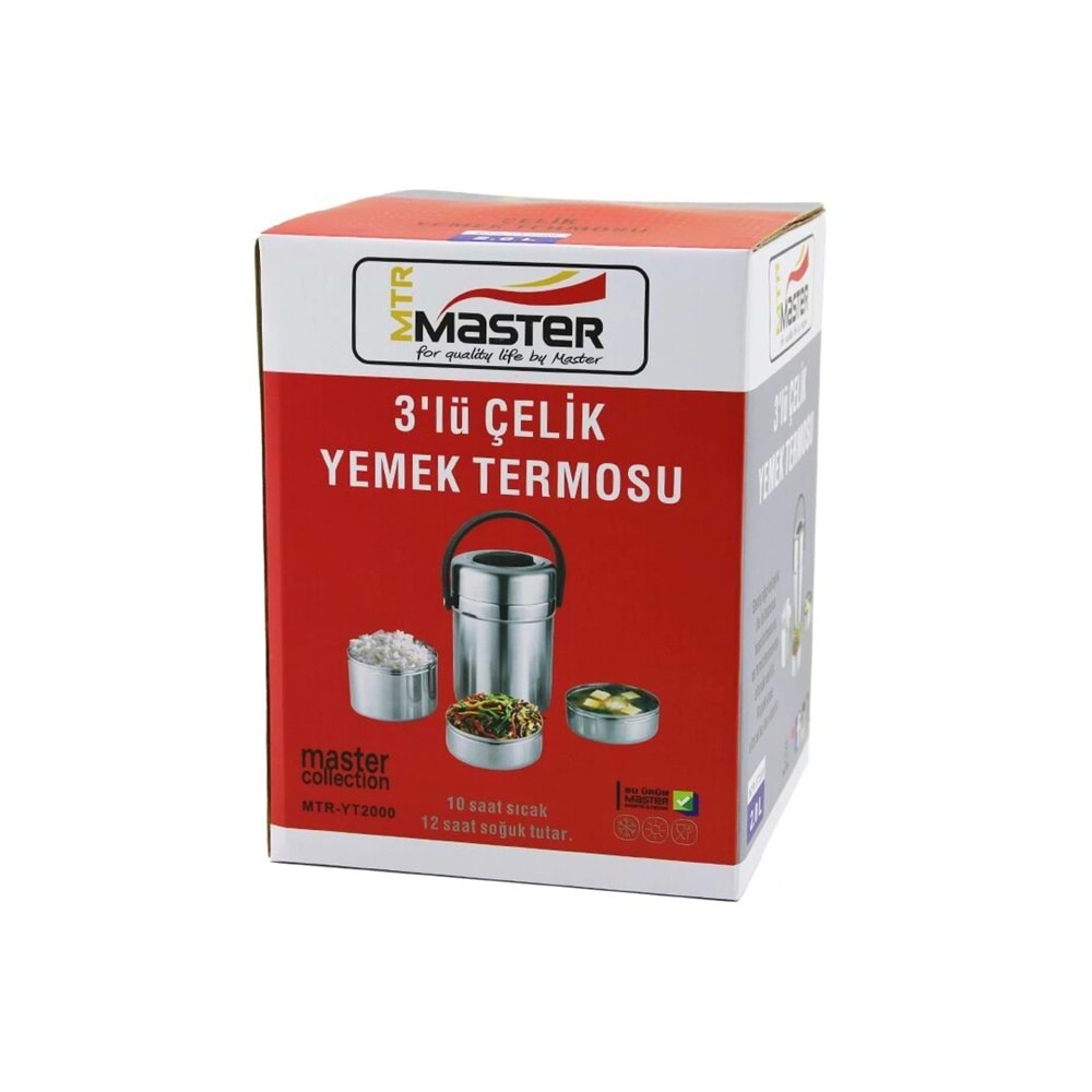 3LÜ ÇELİK YEMEK TERMOSU SEFER TASI 2LT 10 SAAT SICAK - 12 SAAT SOĞUK TUTAR (5047)