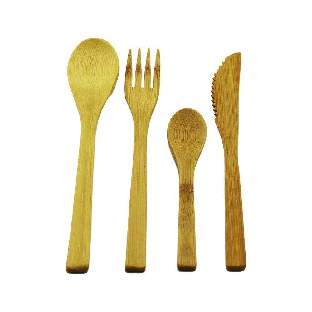 4PCS AHŞAP BAMBU MUTFAK SETİ 2 KAŞIK - ÇATAL - BIÇAK (5047)