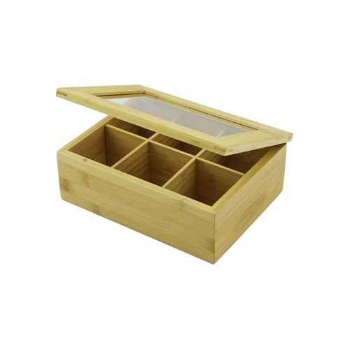 AHŞAP BAMBU POŞET ÇAY KUTUSU - 6 BÖLMELİ - 2IN1- BÖLMESİZ ÇOK AMAÇLI KU (5047)