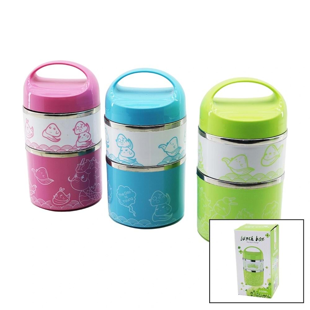 SABİT KULPLU - RESİMLİ - RENKLİ 2Lİ SEFER TASI - SAKLAMA KABI 930ML (5047)