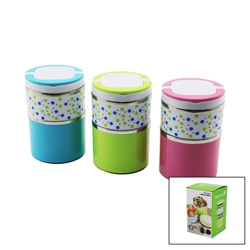 AÇ KAPA KULPLU - ÇİÇEKLİ - RENKLİ 2Lİ SEFER TASI - SAKLAMA KABI 930ML (5047)