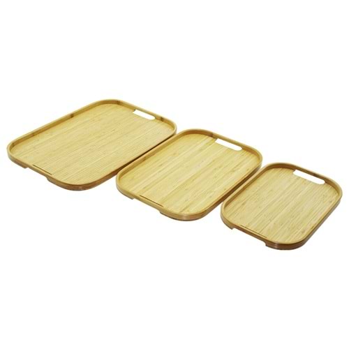 DİKDÖRTGEN - 3 BOY BAMBU AHŞAP TEPSİ SETİ 22X33--28X40--33X45CM (5047)