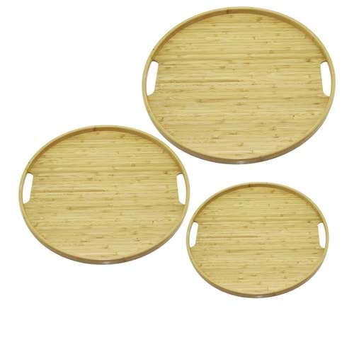 YUVARLAK - 3 BOY BAMBU AHŞAP TEPSİ SETİ 30--35--38CM (5047)