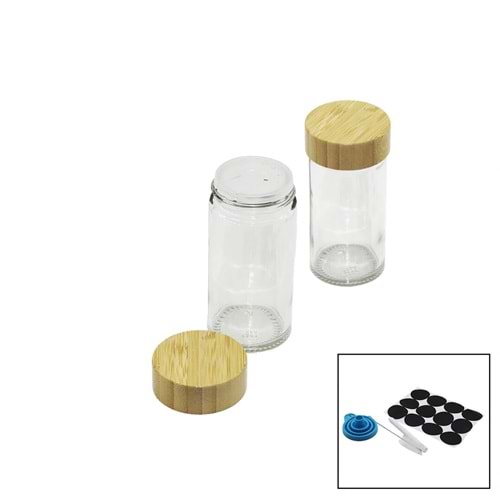 12 PCS TAKIM YUVARLAK CAM BAHARATLIK - TUZLUK BAMBU KAPAKLI (5047)