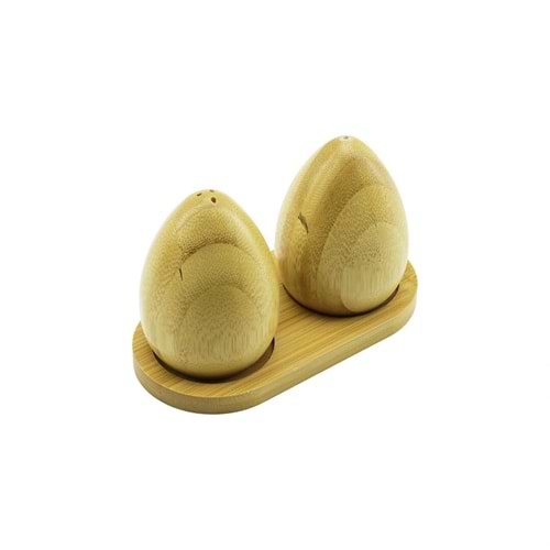 2 PCS - YUMURTA MODELİ AHŞAP BAMBU TUZLUK - BAHARATLIK AHŞAP STANDLI (5047)