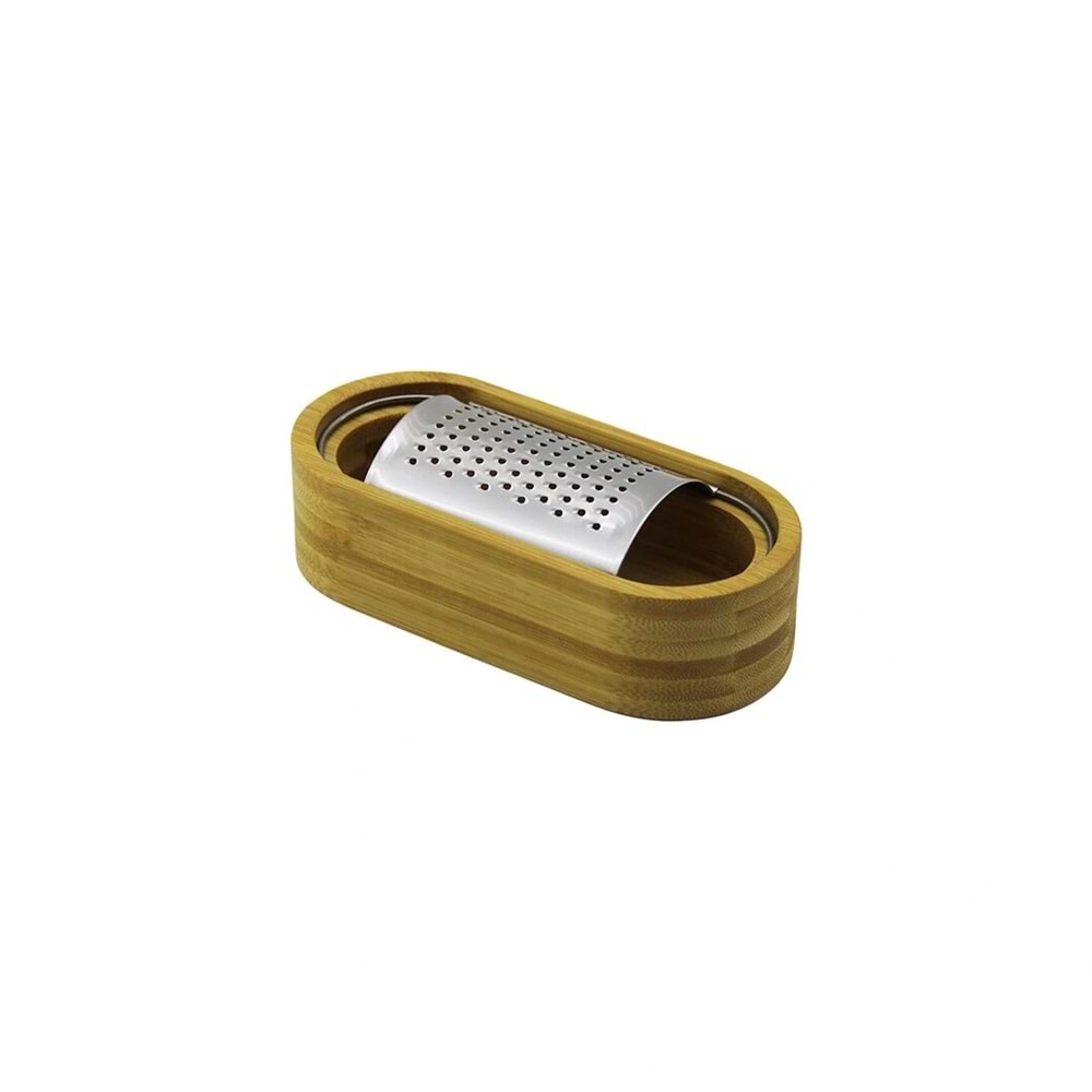 AHŞAP BAMBU HAZNELİ YATAY - OVAL METAL BOMBELİ MEYVE RENDESİ 7 X 15.5CM (5047)