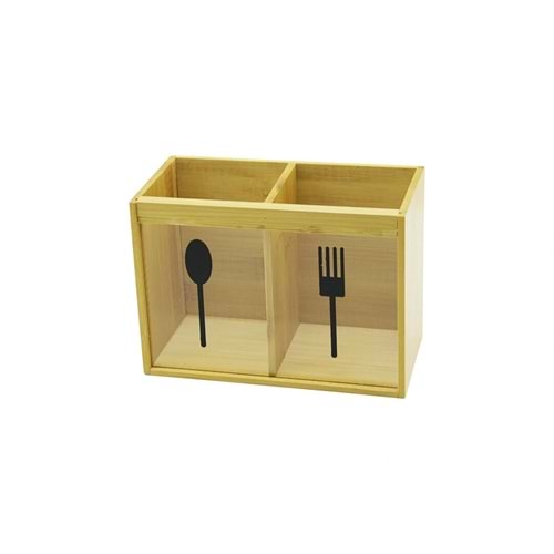 2 X KARE BÖLMELİ AHŞAP BAMBU KAŞIKLIK ŞEFFAF PVC PENCERELİ 2 X 9X9CM (5047)