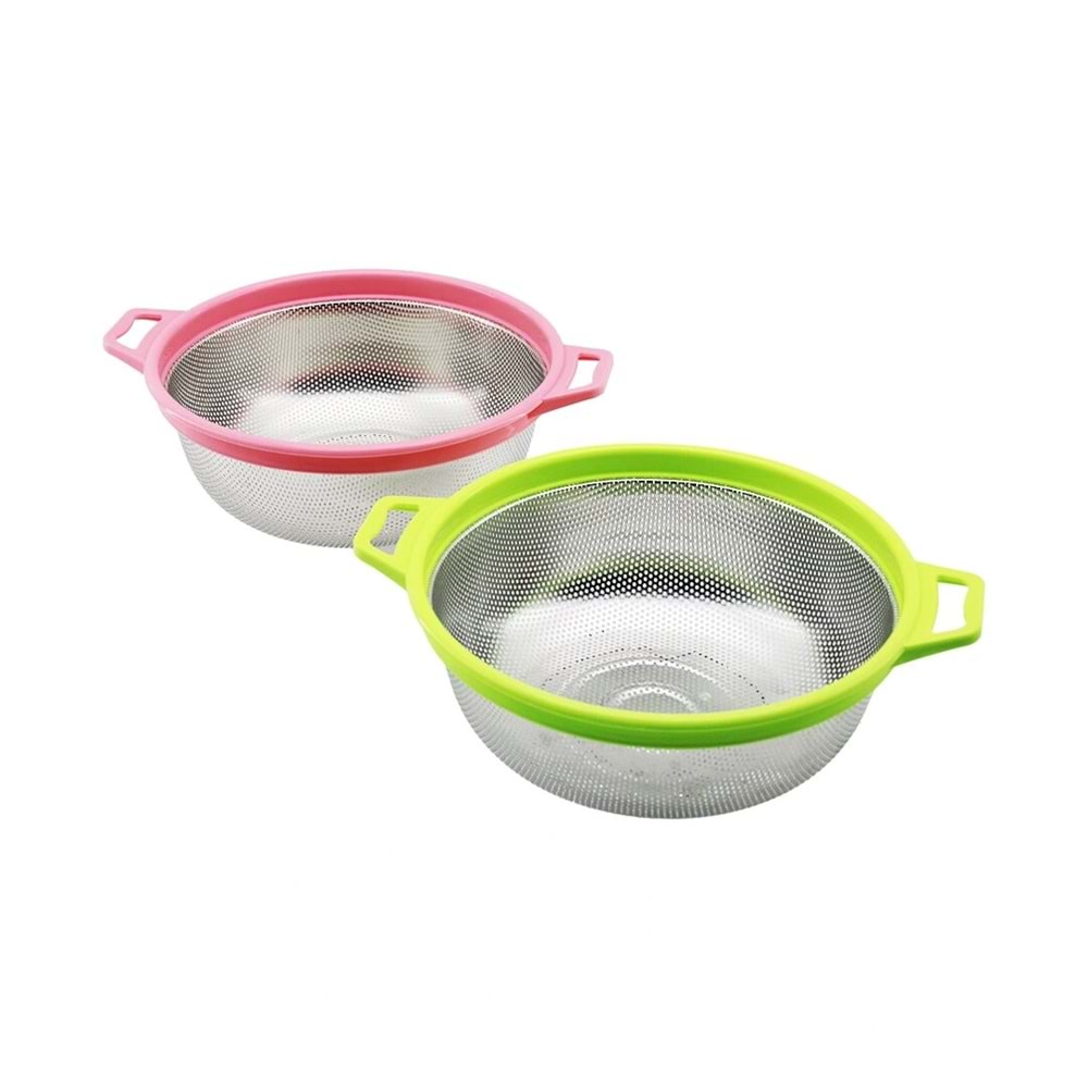 24CM RENKLİ PLASTİK ÇERÇEVE - KULPLU ÇELİK SEPET METAL SÜZGEÇ (5047)
