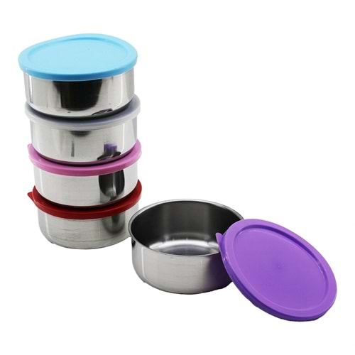 14CM ÇELİK SAKLAMA KABI RENKLİ - ŞEFFAF PLASTİK KAPAK (5047)