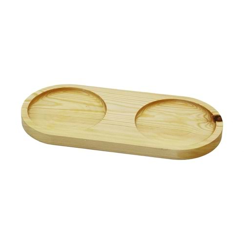 2 BÖLMELİ - OVAL AÇIK RENK=SADE AHŞAP YAĞDANLIK ALTLIK 27X12.5CM (5047)