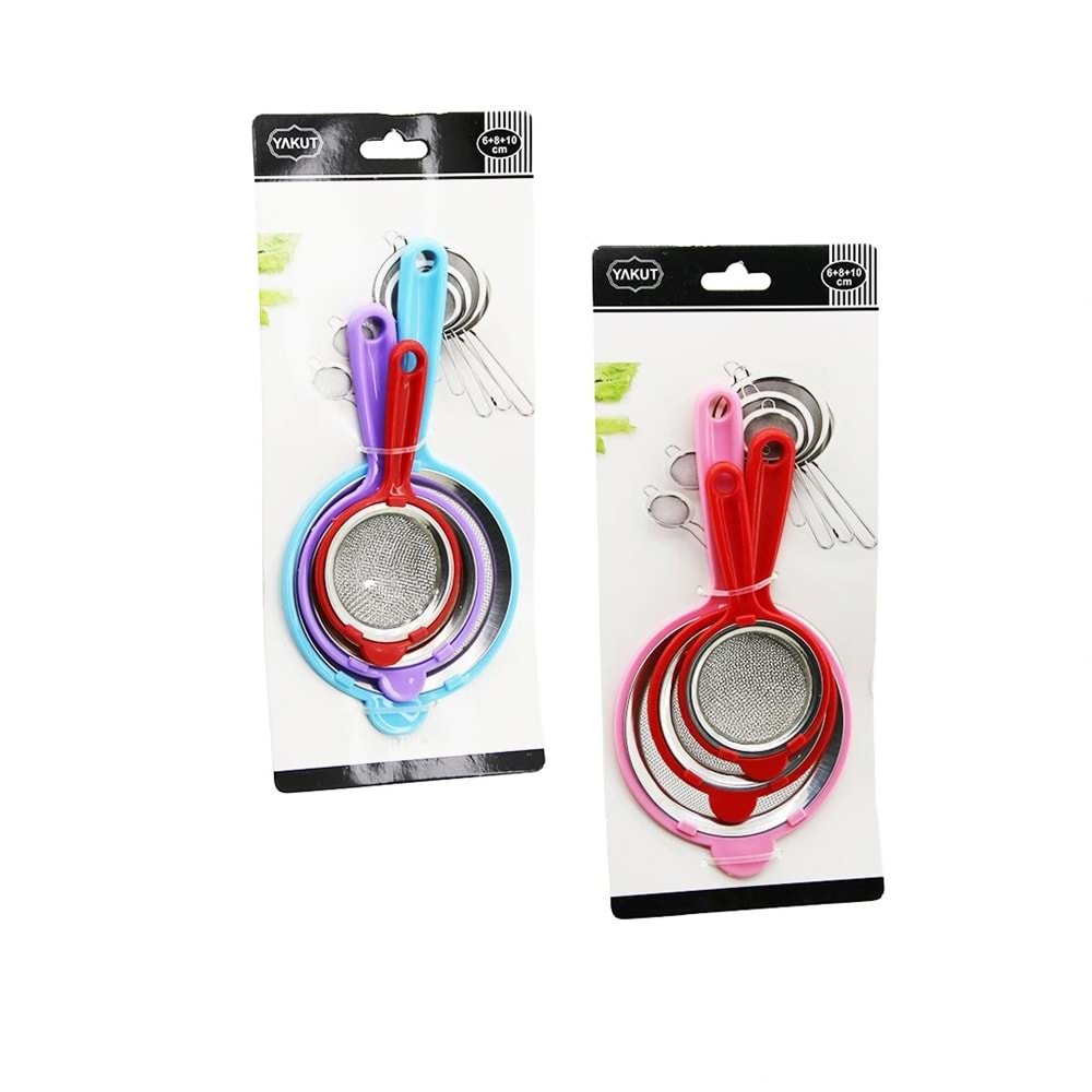 3PCS SET MİNİ= 6CM-8CM-10CM TEL SÜZGEÇ RENKLİ PLASTİK SAP - ÇERÇEVE (5047)