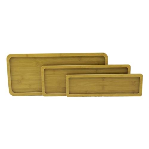 DİKDÖRTGEN - DÜZ KENAR - 3LÜ SET AHŞAP MDF SUNUM TEPSİ SETİ 10X33.5-14X39.5-19.5X45CM (5047)