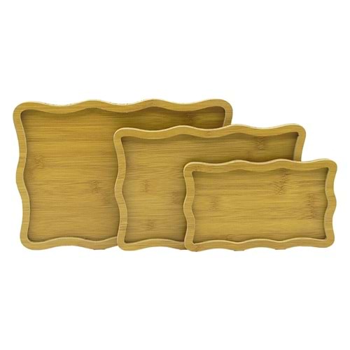 DİKDÖRTGEN - DALGALI KENAR - 3LÜ SET AHŞAP MDF SUNUM TEPSİ SETİ 13.5X23.5-19.5X29.5-23.5X33.5CM (5047)