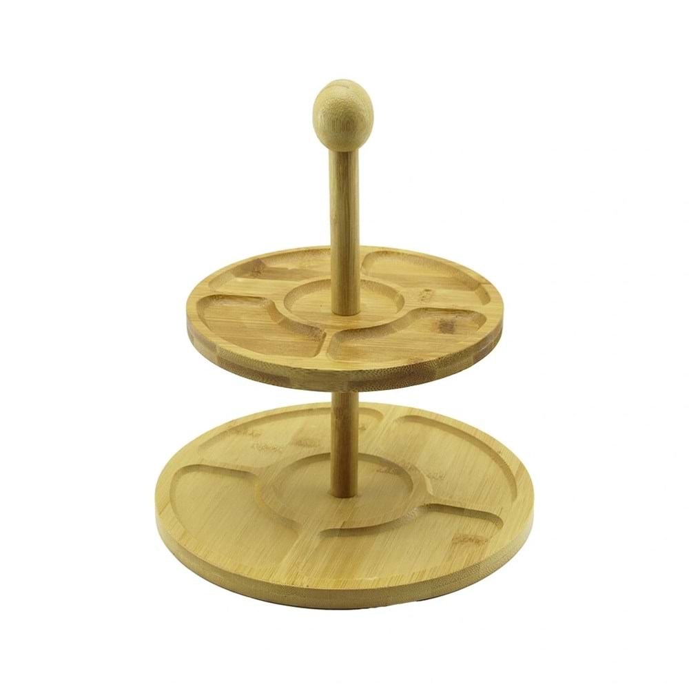 5 BÖLMELİ - YUVARLAK - 2 KATLI AHŞAP BAMBU SUNUMLUK ÇAP: 19.5CM -- 24.5CM (5047)