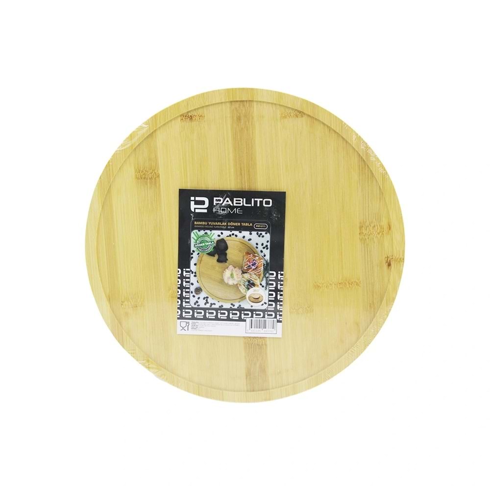 DÖNER TABLALI AHŞAP BAMBU SUNUM TEPSİSİ - MİNİ SOFRA YUVARLAK=30CM (5047)