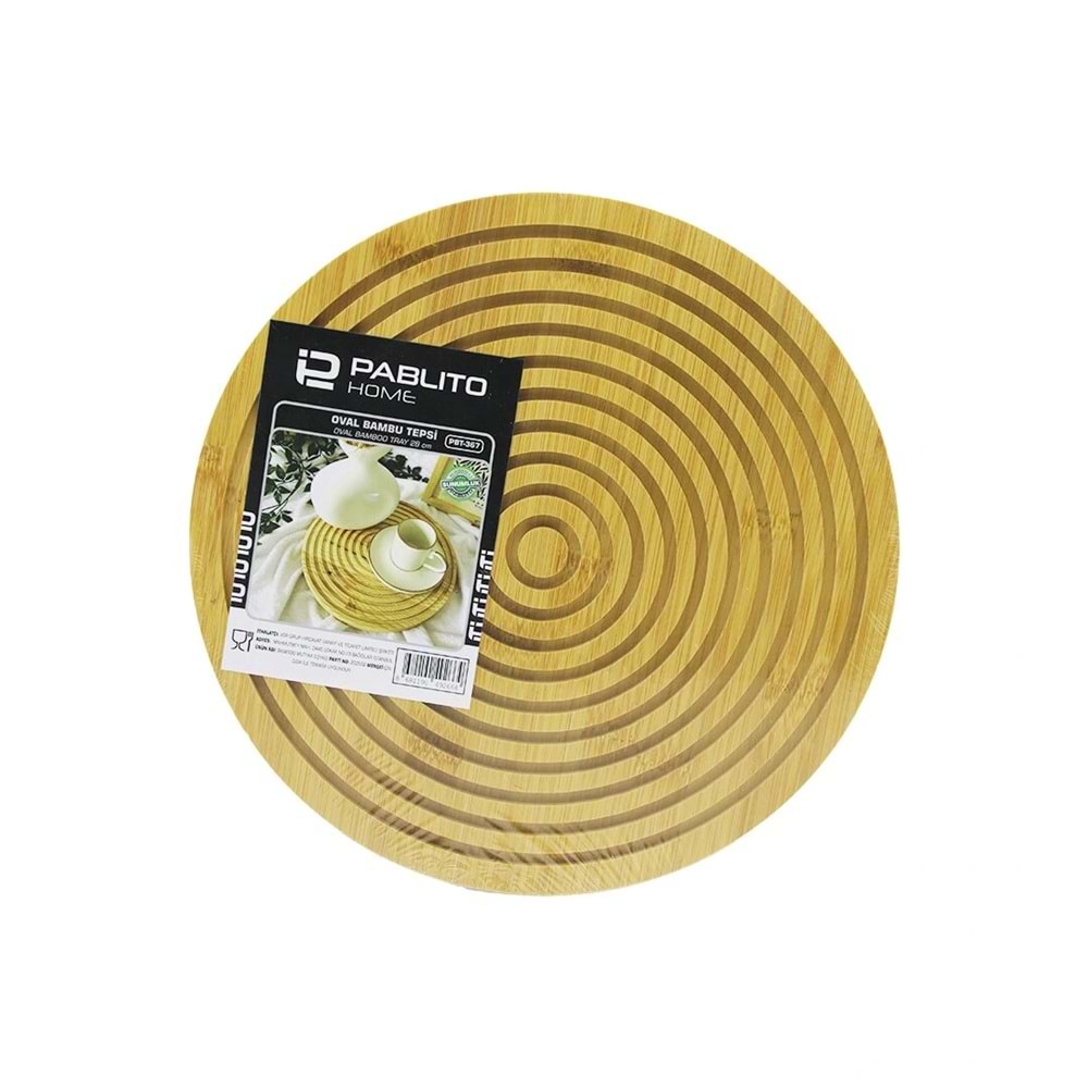 YUVARLAK ÇİFT TARAFLI=DÜZ - DALGALI OYUK KANALLI AHŞAP BAMBU SUNUM TEPSİ 28CM (5047)
