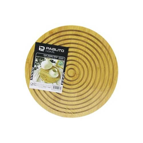 YUVARLAK ÇİFT TARAFLI=DÜZ - DALGALI OYUK KANALLI AHŞAP BAMBU SUNUM TEPSİ 28CM (5047)