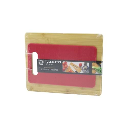 2PCS SET=AHŞAP BAMBU - PLASTİK KESİM PANOSU - KESME TAHTASI PLS:15X25CM- AHŞ:22X28CM (5047)