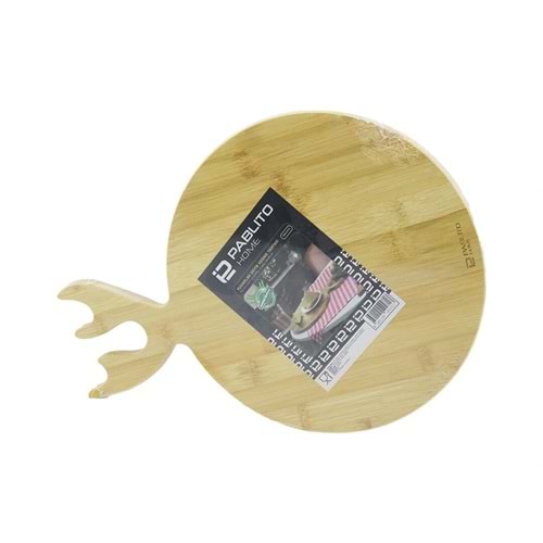 YUVARLAK AHŞAP BAMBU KESİM PANOSU - KESME TAHTASI GEYİK BOYNUZ FİGÜR SAPLI = 26CM (5047)