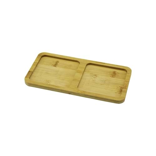 2 BÖLMELİ DİKDÖRTGEN AHŞAP BAMBU YAĞDANLIK ALTLIK MİNİ TEPSİ 20X10X0.8CM (5047)