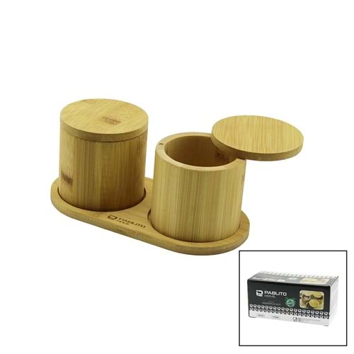 2PCS AHŞAP BAMBU BAHARATLIK YUVARLAK=8X8ALTLIK=9.5X19.5ÇEVİR AÇ-MIKNATISLI KAPAK (5047)