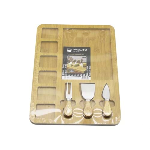 DİKDÖRTGEN 6+1 BÖLMELİ MDF KAHVALTI PEYNİR SUNUM PANOSU 3 BIÇAK=AHŞAP SAP 30X39.5CM (5047)