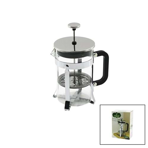 FRECHPRESS 350ML CAM BİTKİ SÜZGEÇİ METAL KAFES - PLASTİK SAPLI METAL KAPLAMALI PLS.KAPAK (5047)