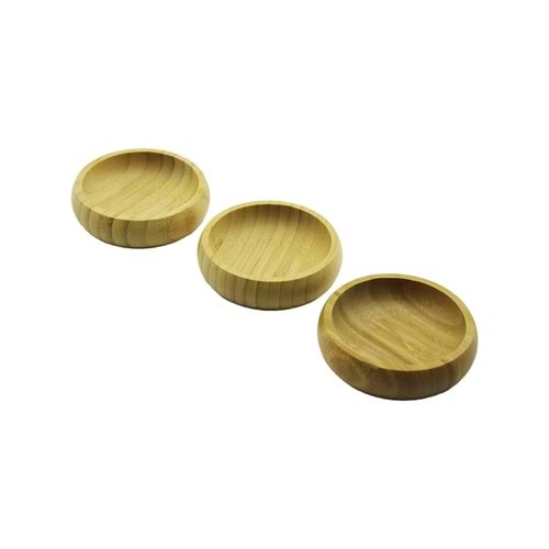 3PCS MİNİ YUVARLAK AHŞAP BAMBU ÇEREZLİK - LOKUMLUK FİLELİ AMBALAJ 9CM (5047)