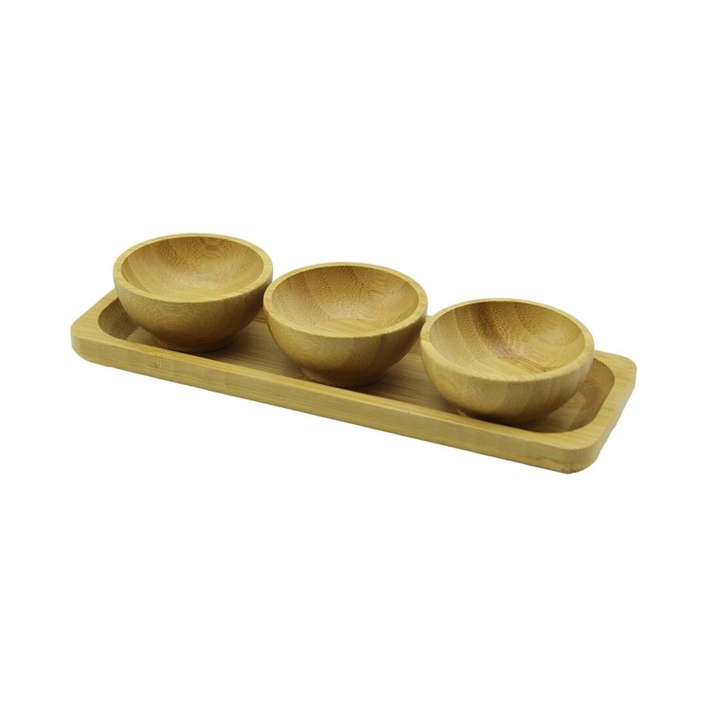 3PCS - SUNUM TEPSİLİ MİNİ - ÇAP: 6CM AHŞAP BAMBU LOKUMLUK - ÇEREZLİK KASE (5047)
