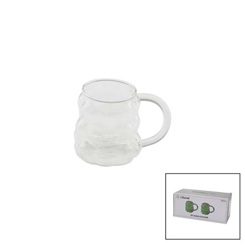 2PCS ÜZÜM - KABARCIKLI KULPLU CAM BARDAK TERMİSİL - ISIYA DAYANIKLI BOROSİLİKAT350ML (5047)