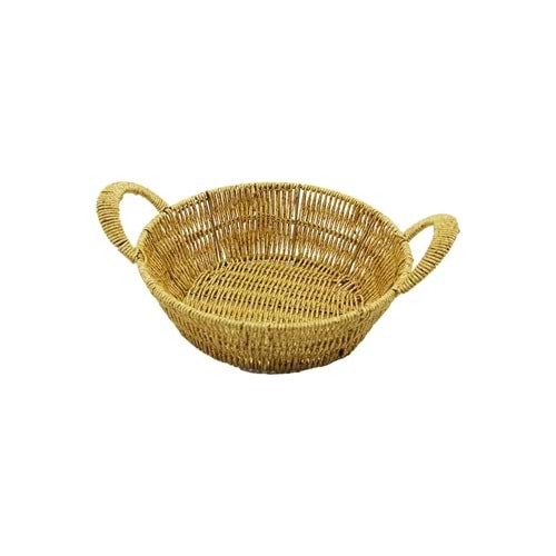 YUVARLAK PLASTİK HASIR EKMEK - ÇOK AMAÇLI SEPET KULPLU - METAL İSKELET TABAN:18CM - AĞIZ:24CM DERİNLİK:8CM (5047)