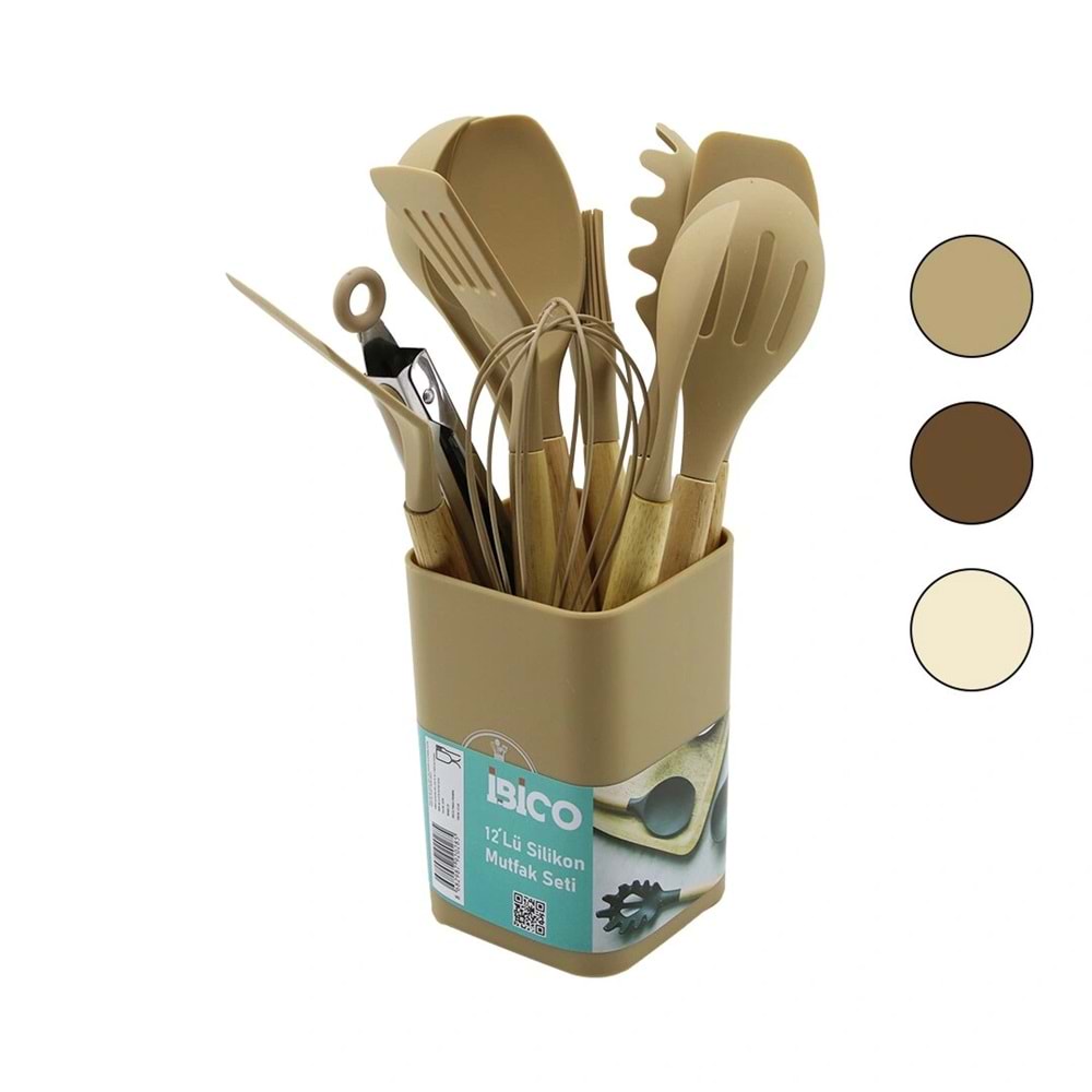11PCS+KOVA SİLİKON MUTFAK SETİ BAMBU SAP 3-KAŞIK- 3-SPATULA- 1-KEVGİR- 1-KEPÇE- 1-MAŞA- 1-ÇRPC- 1-FRÇ (5047)