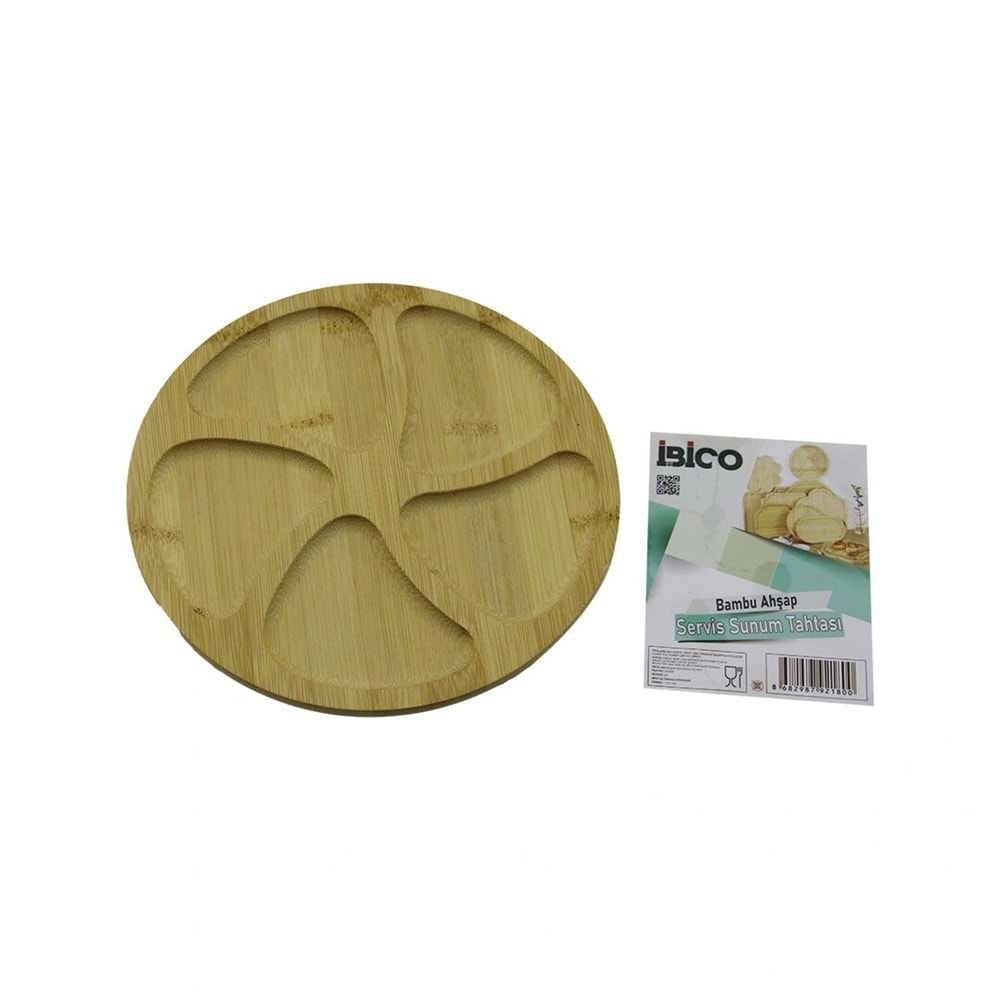 YUVARLAK 5 BÖLMELİ AHŞAP BAMBU SERVİS SUNUM TEPSİ - TAHTASI 20 X 1.4CM (5047)