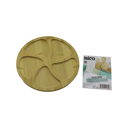 YUVARLAK 5 BÖLMELİ AHŞAP BAMBU SERVİS SUNUM TEPSİ - TAHTASI 20 X 1.4CM (5047)
