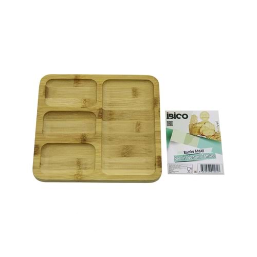 KARE 4 BÖLMELİ=3+1 AHŞAP BAMBU SERVİS SUNUM TEPSİ - TAHTASI 20 X 20 X 1.4CM (5047)