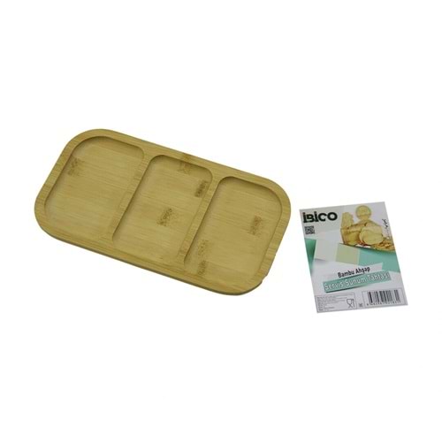 DİKDÖRTGEN 3 BÖLMELİ=2+1 AHŞAP BAMBU SERVİS SUNUM TEPSİ - TAHTASI 25 X 14 X 1.4CM (5047)