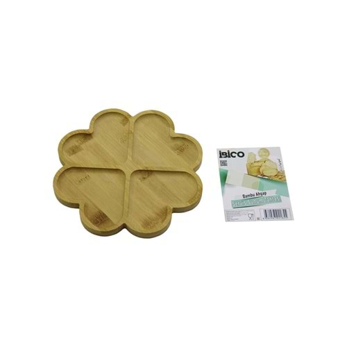 YUVARLAK 4 KALP BÖLMELİ AHŞAP BAMBU SERVİS SUNUM TEPSİ - TAHTASI 21 X 1.4CM (5047)