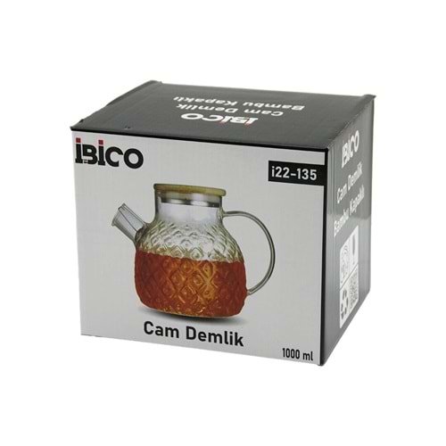 1000ML ABARTMA DESEN CAM DEMLİK BAMBU DIŞ YÜZEY - METAL İÇ YÜZEY - SİLİKON CONTALI KAPAK (5047)