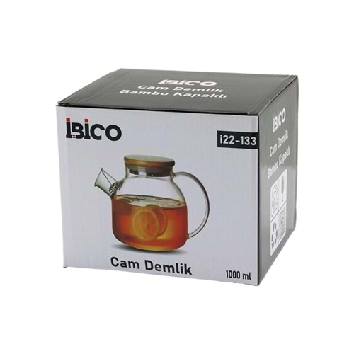 1000ML SADE DÜZ CAM DEMLİK BAMBU DIŞ YÜZEY - METAL İÇ YÜZEY - SİLİKON CONTALI KAPAK (5047)