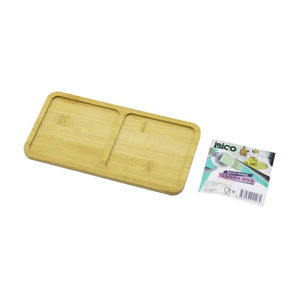 DİKDÖRTGEN 2 BÖLMELİ AHŞAP BAMBU YAĞDANLIK ALTLIK MİNİ TEPSİ 12 X 23.4 X 0.8CM (5047)