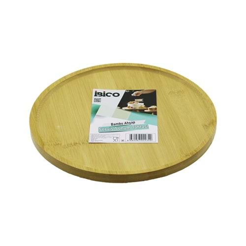 YUVARLAK=24.5CM AYAKLI=4CM KENARLI YÜZEY AHŞAP BAMBU SUNUM TEPSİSİ - MİNİ SOFRA (5047)