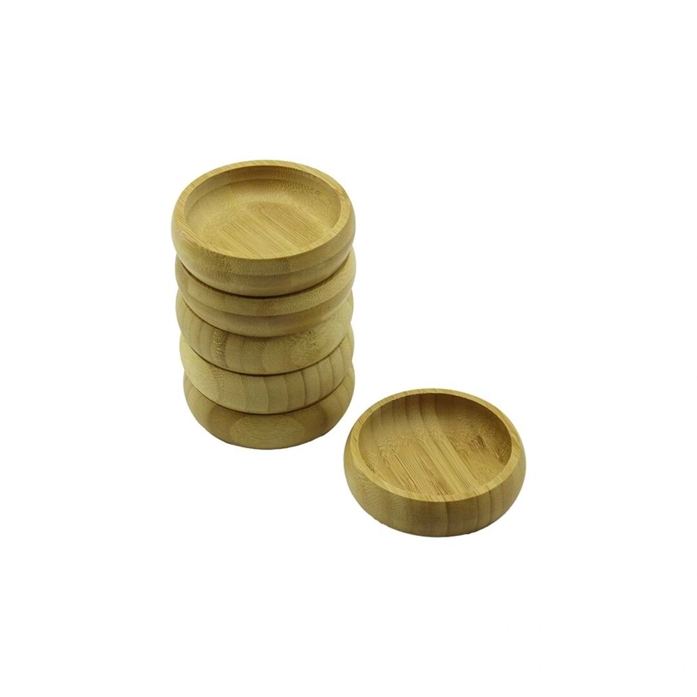 6 ADET - YUVARLAK AHŞAP BAMBU ÇEREZLİK - LOKUMLUK KASE DERİNLİK: 1.7CM - ÇAP: 8.8CM (5047)